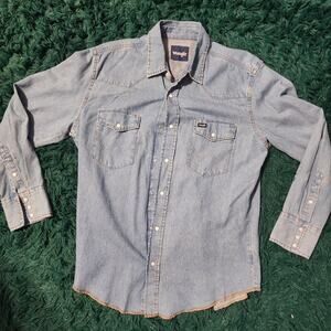 Wrangler Denim Western Snap Shirt Vintage Cowboy Pearl Snap Button Up L